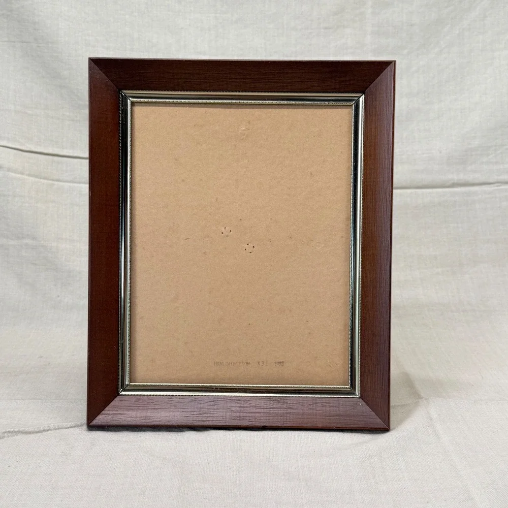 Vintage Wood Picture Frame Brass Trim Tabletop Frame Neutral Traditional Decor